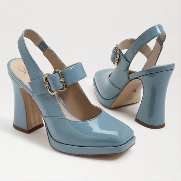 Sam Edelman Shoes - SAM EDELMAN Jildie Slingback Mary Jane Pump Blue Patent Square Toe Block Heel 7